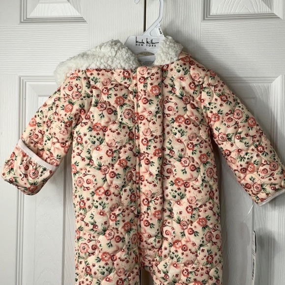 NWT Nicole Miller New York- Hooded Snowsuit One Piece Pink Floral 3/6M - Picture 15 of 16